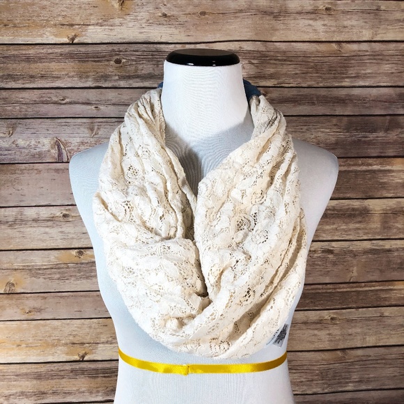 Charming Charlie Accessories - Charming Charlie Cream Floral Lace Infinity Scarf